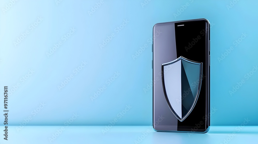 Aufkleber secure smartphone with shield icon for digital privacy and cyber security
