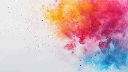The image features an abstract splash of colors blending seamlessly from red and pink hues on the left to vibrant orange and yellow tones on the right, fading into light blue towards the bottom.