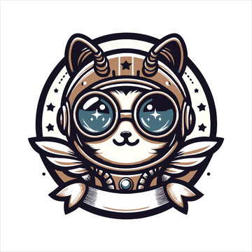 Cute astronaut cat in space suit with stars &ndash; fun animal character design Vector
