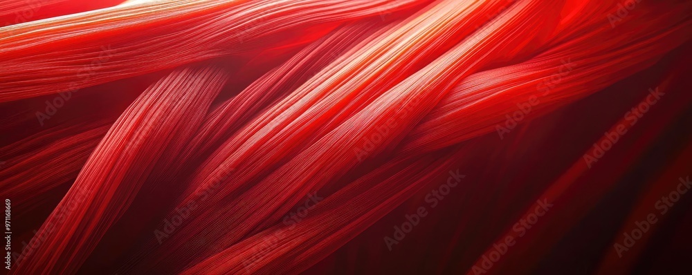 Poster vibrant red silk texture with flowing patterns, perfect for backgrounds or design projects requiring