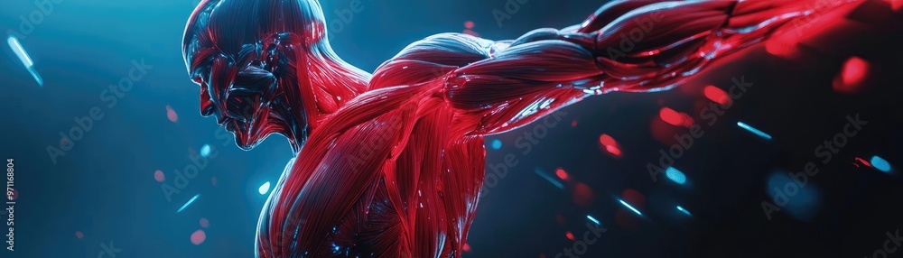 Poster a dynamic depiction of a red figure in motion, showcasing strength and energy with vibrant color con