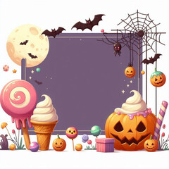 simple halloween illustration with blank space for simple text with ice cream, candy and lollipops