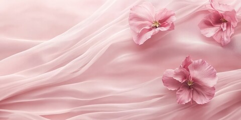 A soft pink fabric with delicate flowers, creating a serene and romantic atmosphere.