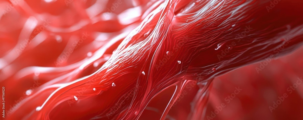 Poster close-up view of intricate red organic material, showcasing textures and patterns. perfect for healt