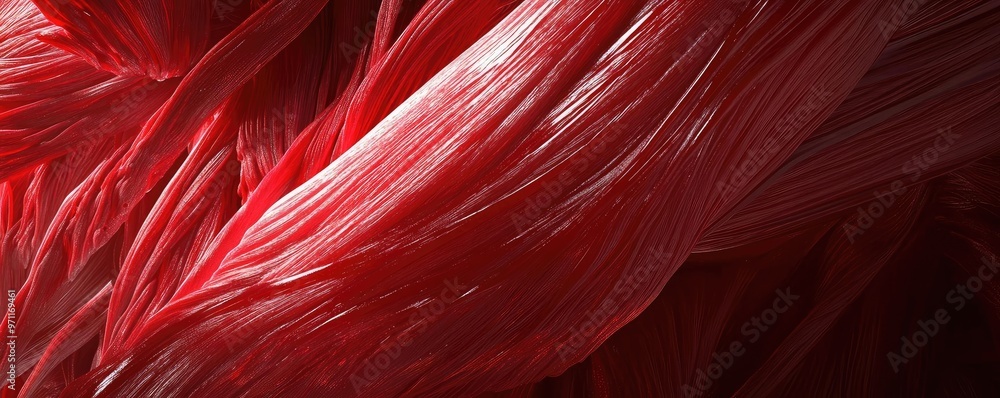Poster dynamic red texture resembling flowing fibers, perfect for backgrounds or artistic projects that nee