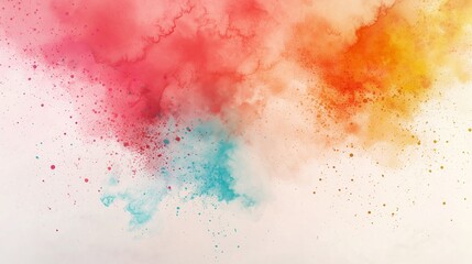 Obraz premium The image features an abstract splash of colors blending seamlessly from red and pink hues on the left to vibrant orange and yellow tones on the right, fading into light blue towards the bottom