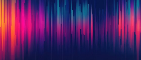 Fototapeta premium A colorful abstract digital artwork featuring vertical lines in gradient hues of pink, purple, orange, and blue. The modern design offers a bold, futuristic look with vibrant colors.