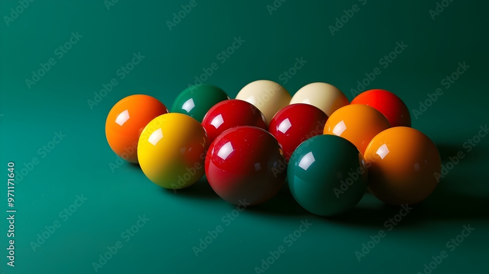 Poster abstract geometric patterns of colorful snooker balls on table