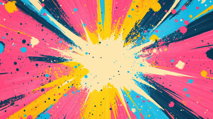 Vibrant abstract pop art background bursting with energetic colors and dynamic brush strokes. Perfect for creative design projects and graphic artwork.