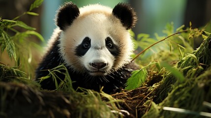 Fototapeta premium giant panda eating bamboo