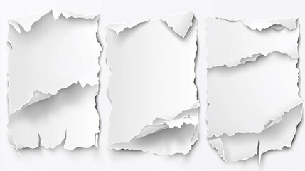 Fototapeta premium Three torn pieces of paper with white writing on them