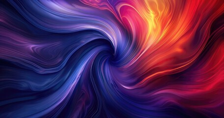 Fototapeta premium A vibrant abstract swirl of colors, blending deep blues, purples, and fiery oranges, creating a dynamic and fluid visual effect.