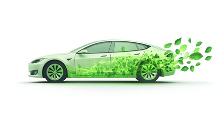 Eco-Friendly Electric Car with Leaf-Inspired Exhaust Representing Zero Emissions