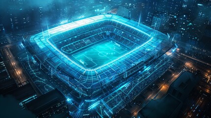 Futuristic Stadium Night Aerial View Cityscape