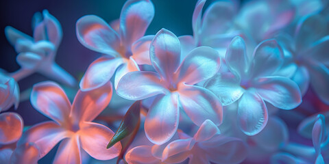 Fototapeta premium Ethereal CloseUp of Delicate Flowers in Soft Pink and Blue Lighting