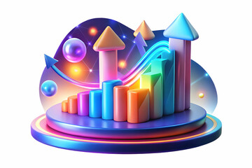 Obraz premium Dynamic Flat Abstract Profit Arrows in Glowing Digital Art: Upward Growth & Financial Success in Vibrant Colors