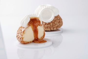 Against white background. Delicious cake