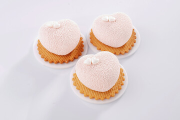 Close detailed view. Delicious cake against white background