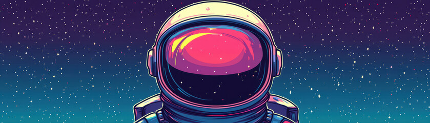 Obraz premium Vibrant illustration of a lone astronaut with a reflective helmet, gazing into a starry cosmos filled with a mesmerizing blend of colors.