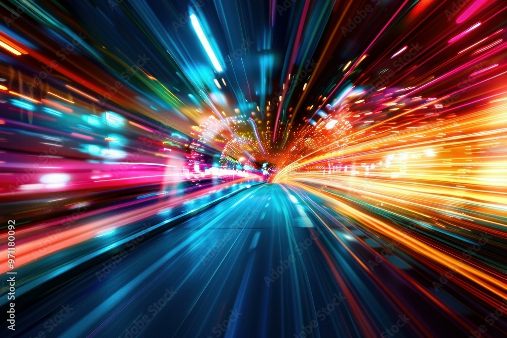 Poster abstract image of city lights creating streaks of light with a sense of speed and motion