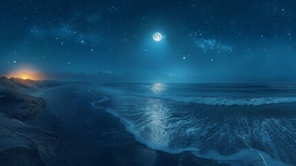 Night Sky  Moonlit Beach Ocean Waves  Stars