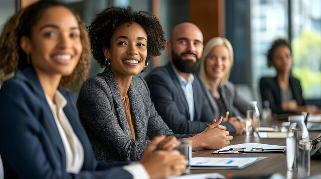 Diverse Group of Professionals Conducting a Panel Discussion in a Modern Conference Room
