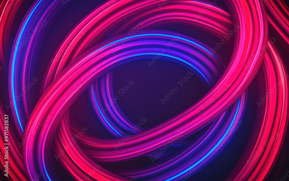 Poster vibrant abstract neon light trails creating a mesmerizing, dynamic loop pattern in shades of pink an