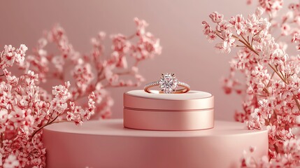 Customized wedding ring box with initials, elegant proposal scene, 3D illustration