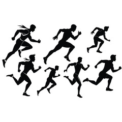 Running Athlete Silhouettes Vector Art, Fitness Runner Silhouettes Vector Collection.