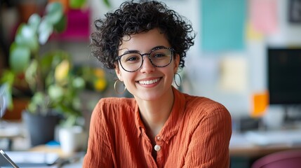 Smiling Job Candidate Showcasing Portfolio at Creative Agency Interview