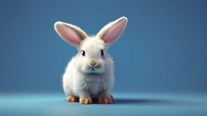 Obraz premium white rabbit on a blue background, Cute Easter bunny