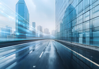 Fototapeta premium Road surfaces leading to bustling cities