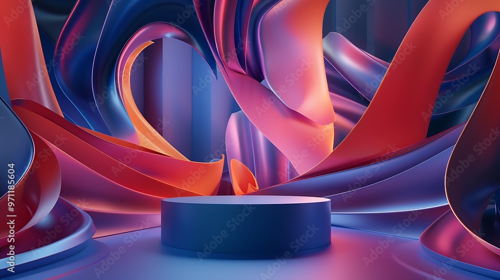 Poster ai generative 3d podium with a contemporary modern art background, blending abstract expressionism w