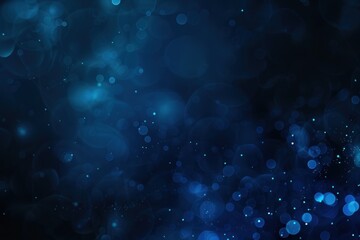 Abstract blue bokeh lights on dark background. Festive backdrop with copy space for design and print.