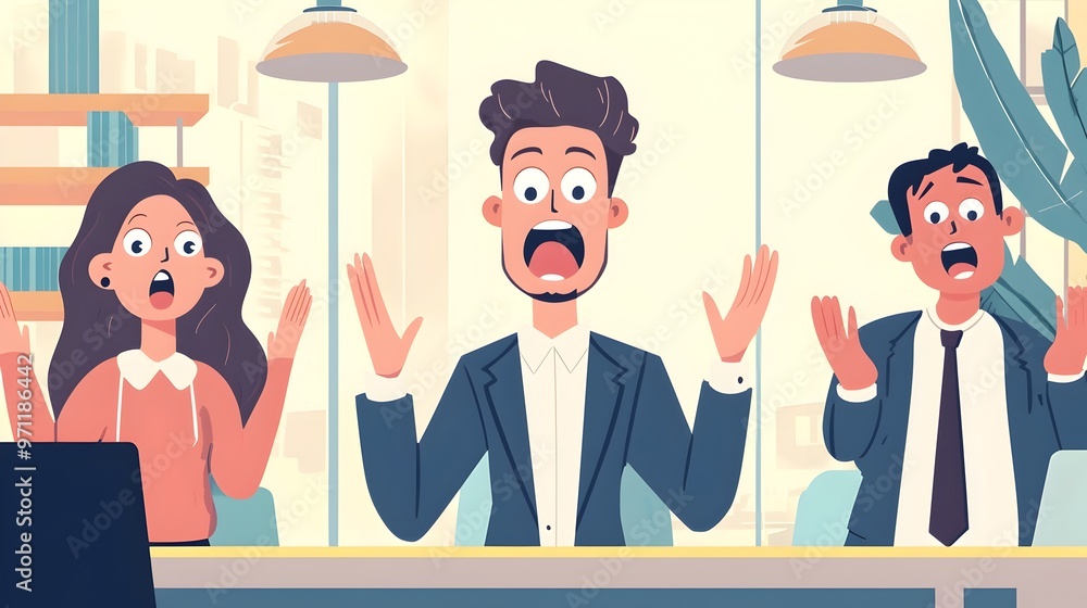 Poster animated face expressions of job candidate reacting to unexpected questions