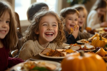 Happy Child Laughing at a Thanksgiving Dinner Table
