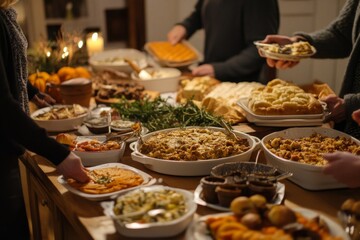 Obraz premium A Table Filled with an Assortment of Dishes at a Festive Gathering