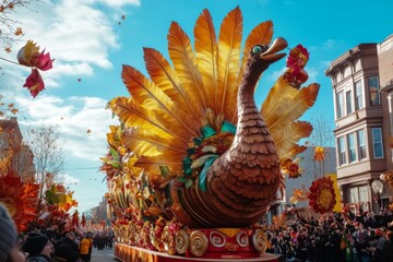 Fototapeta premium Elaborate Turkey Float in Parade with Spectators