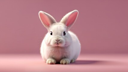 Obraz premium white rabbit on a pink background, Cute Easter bunny