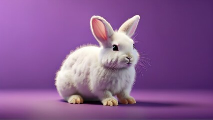 Obraz premium white rabbit on a purple background, Cute Easter bunny