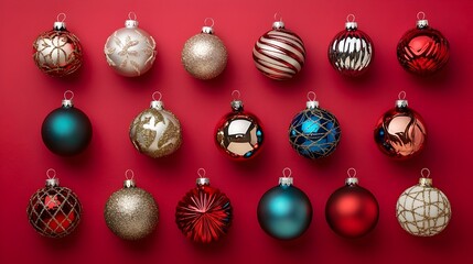 Elegant Crimson Backdrop with Hanging Christmas Ornaments