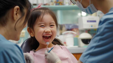 A Dentist treating a child patient, demonstrating the clinic family-friendly approach and gentle care