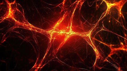 Obraz premium Abstract representation of neural connections with fiery orange and red colors, creating a mesmerizing visual experience.