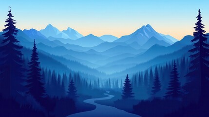 Mountain range and hiking trail in bold triadic tones, flat vector, animated elements for a lively outdoor adventure feel, hiking trail, flat vector