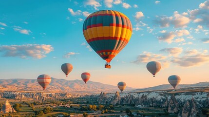Fototapeta premium Colorful hot air balloons floating over cappadocia at sunrise