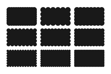 Rectangular text boxes with wavy edges set. Silhouette shapes with scallop borders.