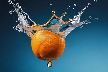 A vibrant orange being splashed with cool water, droplets frozen mid-air
