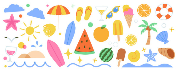 Summer icon set. Flat style. Vector