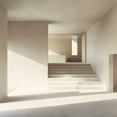Fototapeta premium Minimalist Interior Design with Concrete Stairs and Sunlight