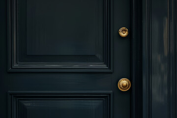 Fototapeta premium A black door with gold knobs on it